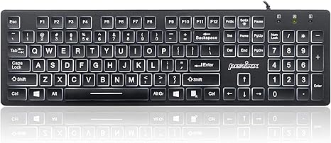 Perixx PERIBOARD-317 Wired Backlit USB Keyboard, Big Print Letter with White Illuminated LED, US English Layout,Black