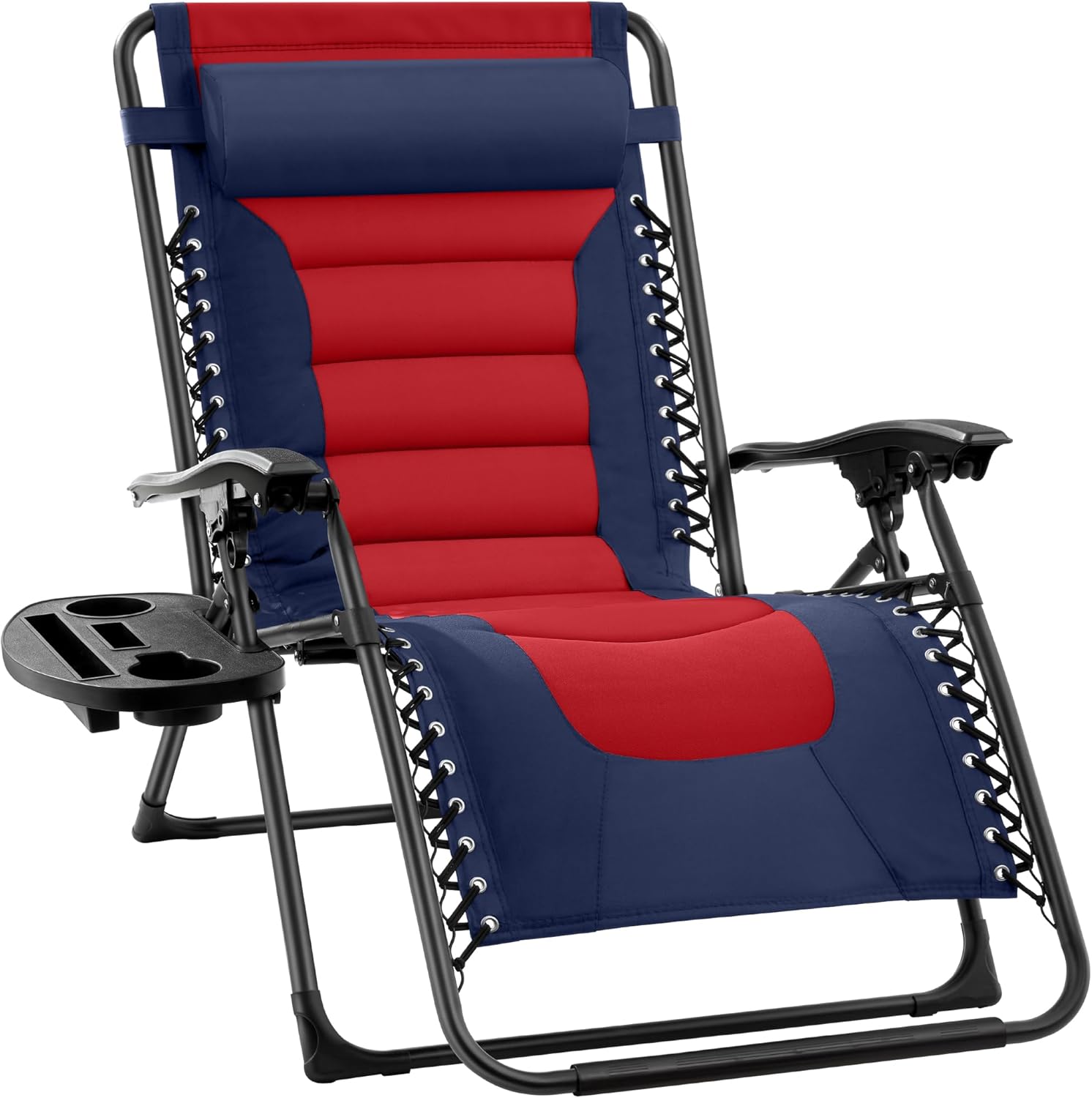 Best Choice Products - Oversized Padded Zero Gravity Chair, Folding Recliner w/ Headrest, Side Tray - Navy/Red