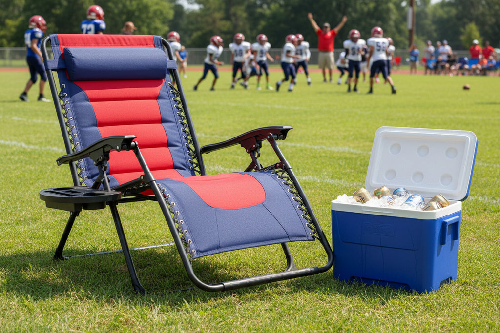Best Choice Products - Oversized Padded Zero Gravity Chair, Folding Recliner w/ Headrest, Side Tray - Navy/Red