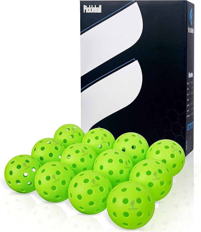 Fligon Pickleball Balls, 12-Pack, Pickleball Balls 40-Hole Outdoor Design, High Bounce, True Flight & Durability for All Skill Levels（Green） $21.99