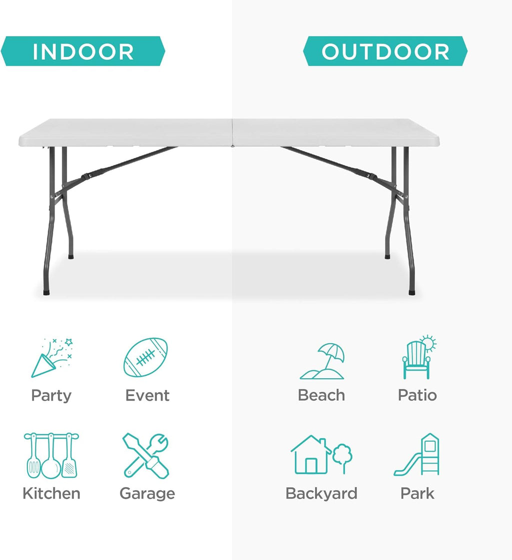 Best Choice Products - Portable Folding Plastic Dining Table w/ Handle, Lock - 6ft - White