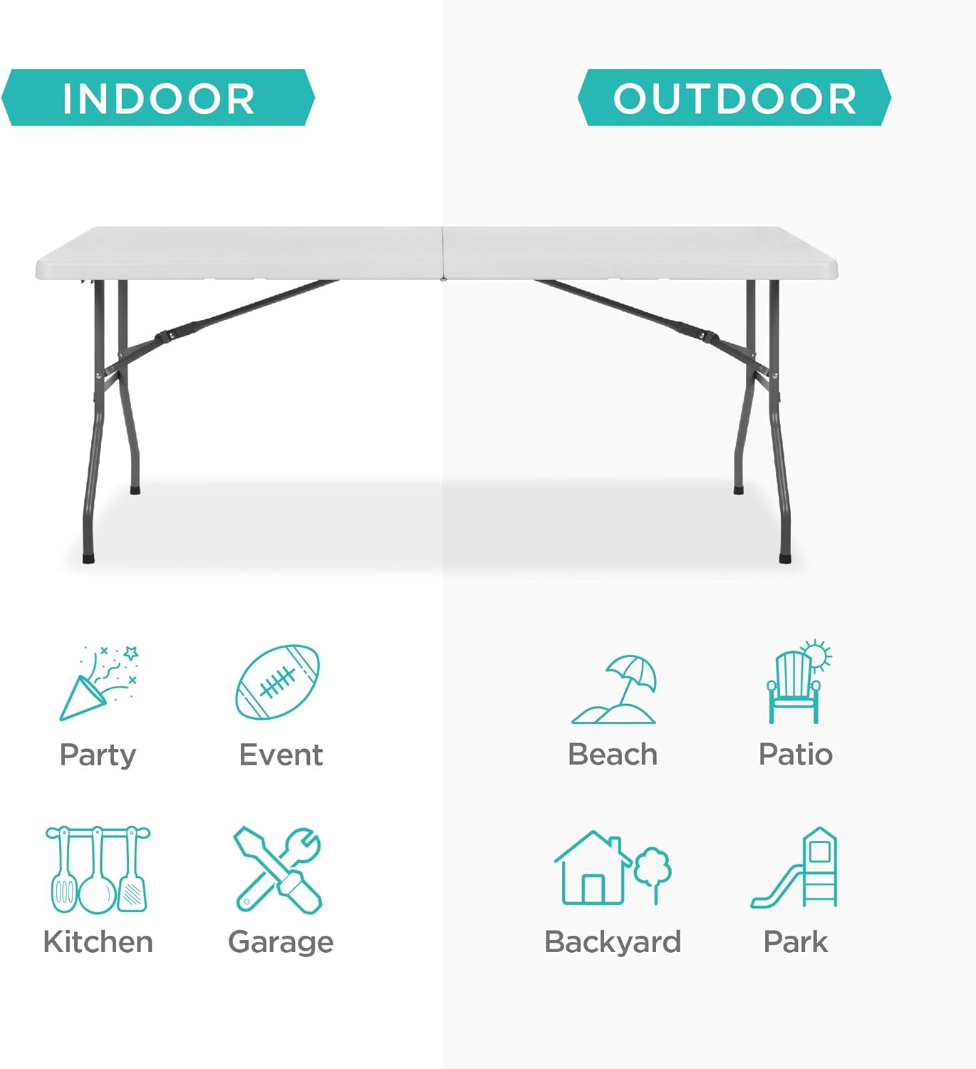 Best Choice Products - Portable Folding Plastic Dining Table w/ Handle, Lock - 6ft - White
