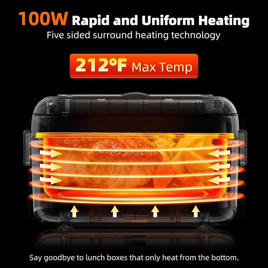 Rhudaky Cordless Heated Lunch Box for Men, 6.3 Cup 100W Electric Lunch Box Food Warmer with 27000mAh Battery for Self Heating