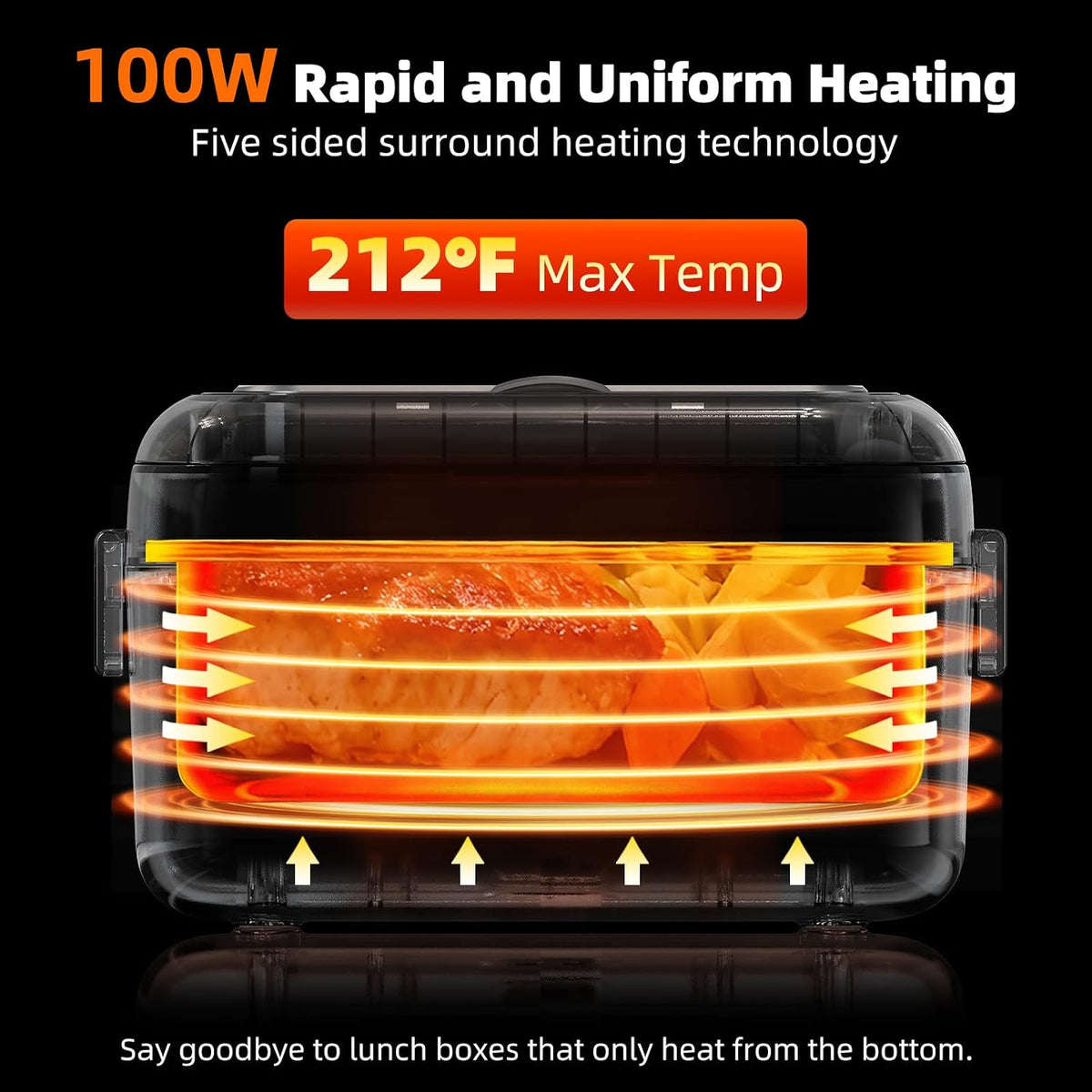 Rhudaky Cordless Heated Lunch Box for Men, 6.3 Cup 100W Electric Lunch Box Food Warmer with 27000mAh Battery for Self Heating