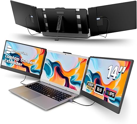 domyfan 14" Laptop Screen Extender, S3 FHD 1080P IPS Triple Portable Monitor Laptop, HDMI/USB-A/Type-C Compatible with Windows/Mac/Android/Switch/PS5