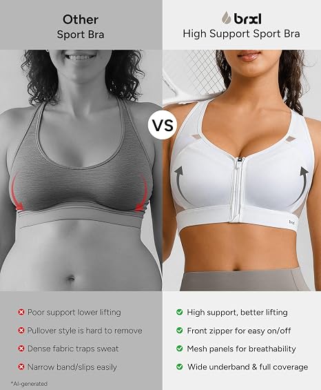BRXL Women's Sports Bra With Front Closure - White - XL (NIB)