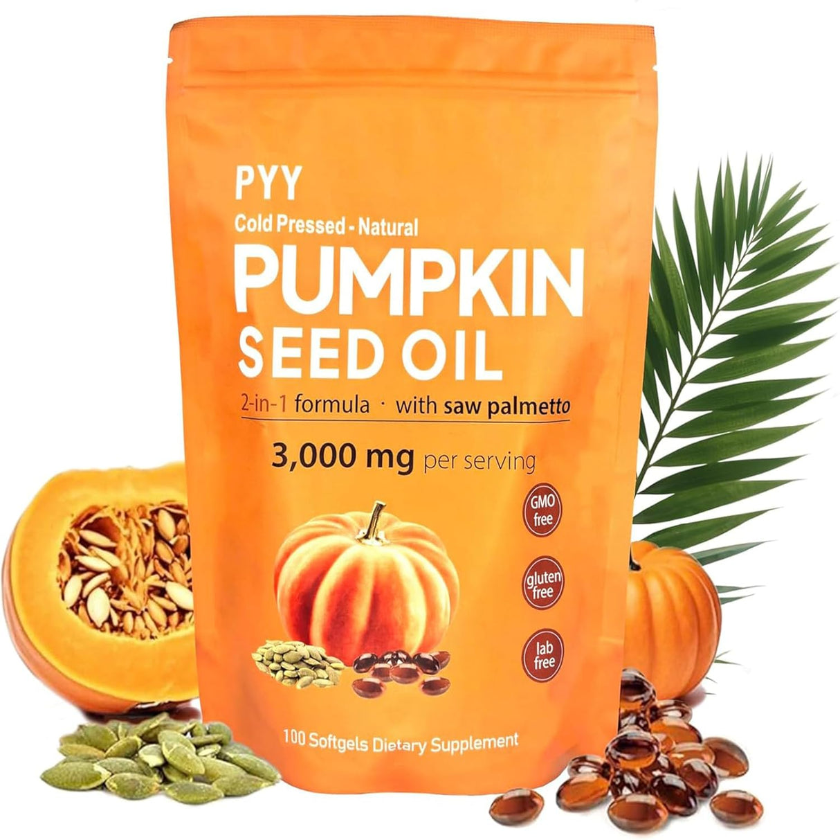 PYY Cold-Pressed Pumpkin Seed Oil & Saw Palmetto Soft gels - 3,000 mg per serving