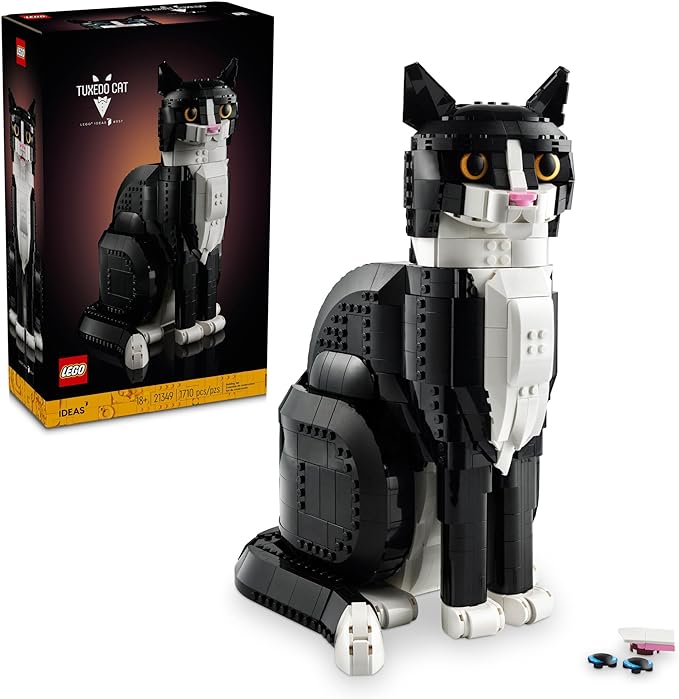 LEGO Ideas Tuxedo Cat, Home Décor, Cat Gift Idea for Animal-Lovers, Cat Lover Gifts, Collectible Model, Creative Activity, Building Set for Adults, 21349(New Open Box)