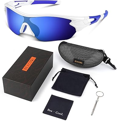 BEACOOL Polarized Sports Sunglasses for Men Women Youth (OPEN BOX) WHITE/BLUE