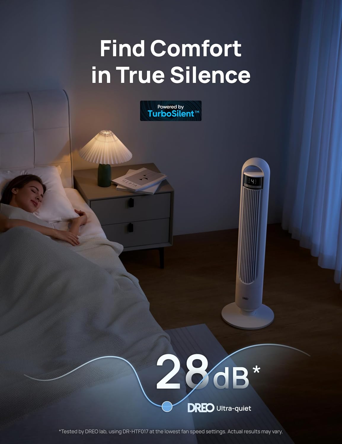 DREO Tower Fan, 4 Speeds, 3 Modes Standing Fans for Room, White