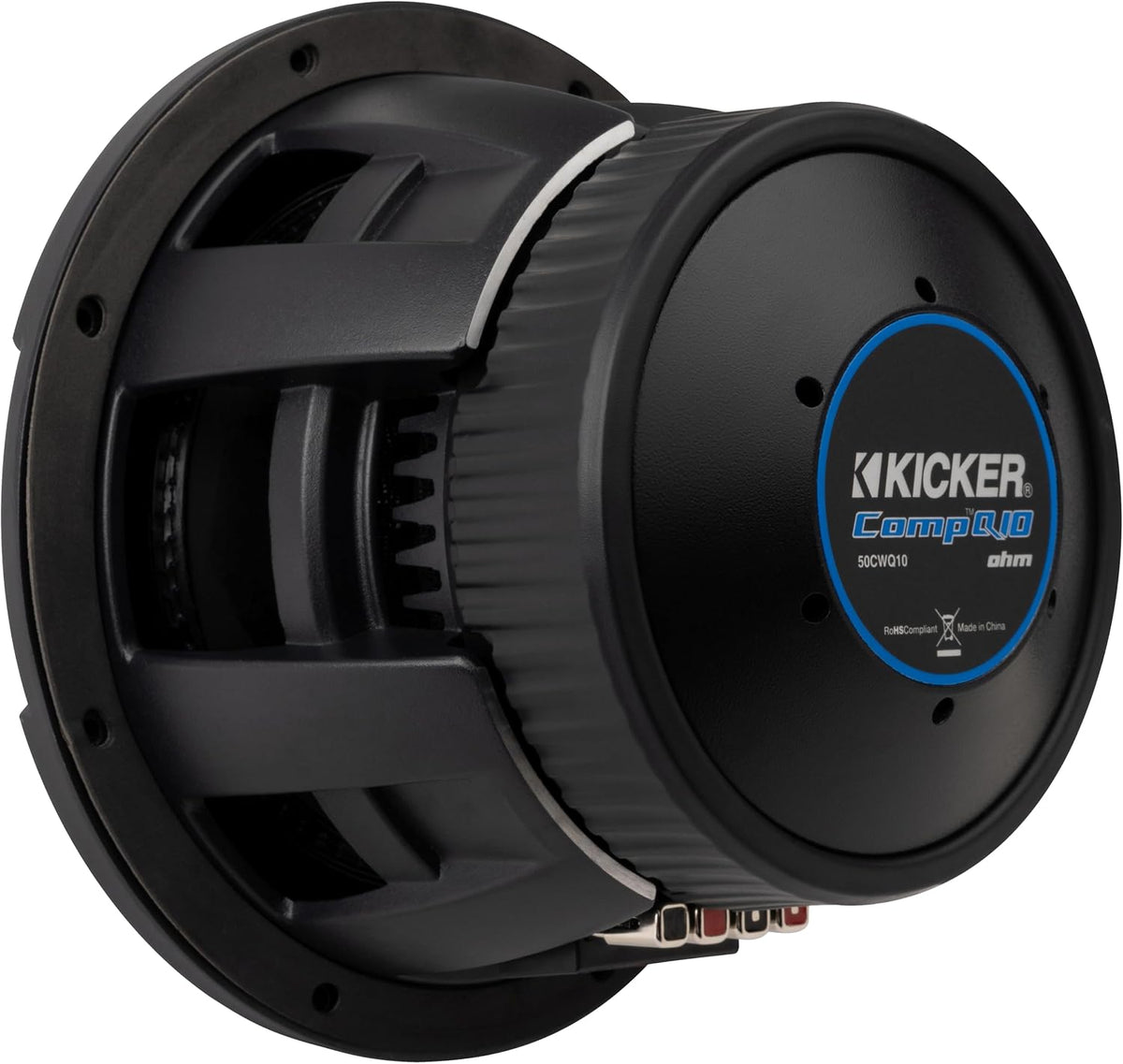 KICKER CompQ 10"(25cm) Subwoofer, 51CWQ104, DVC 4-ohm, 800 Watts RMS, 1600 Watts Peak, Forced-Air Cooling, Increased Power Handling, Car, Truck, SUV, UTV