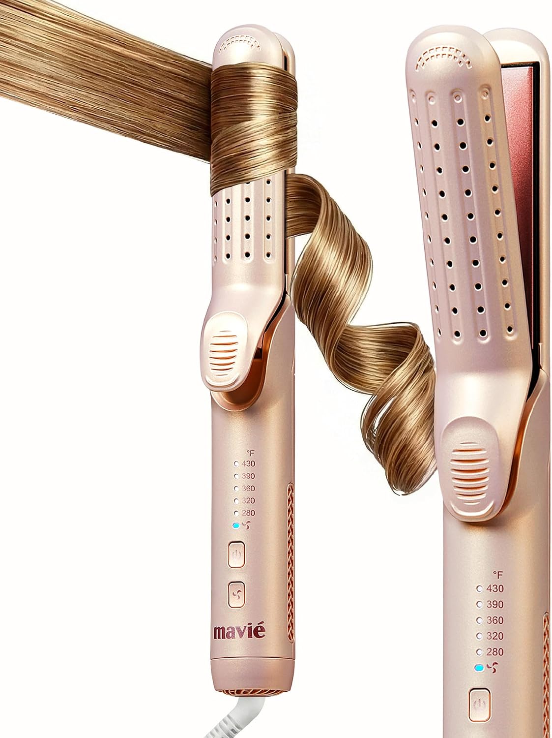 360° Airflow Styler, 2 in 1 Curling Wand & Hair Straightener, Ceramic Plate Flat Iron Curler with Cooling Air Vents Lock in Style & Reduces Damage on Long Short Hair, Dual Voltage, 5 Heat Temps