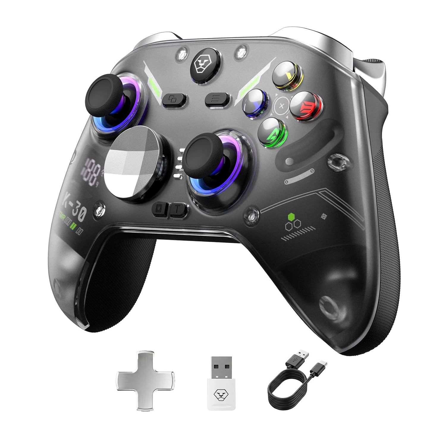 Aolion gaming K30 Wireless Controller, TMR Sticks, 2-Mode Triggers, Black | TMR Anti-Drift Sticks, Dual-Mode Hall Triggers, 1000Hz Polling, Back Buttons