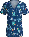 COCO BRANDS Blue's Clues Women's All Over Print, V-Neck Scrub Top with Pockets - Comfortable Work Uniform