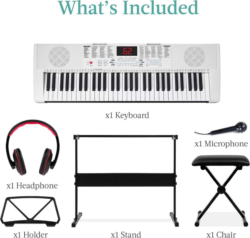 Best Choice Products - 61-Key Beginners Electronic Keyboard Piano Set w/ 3 Modes, Microphone - White