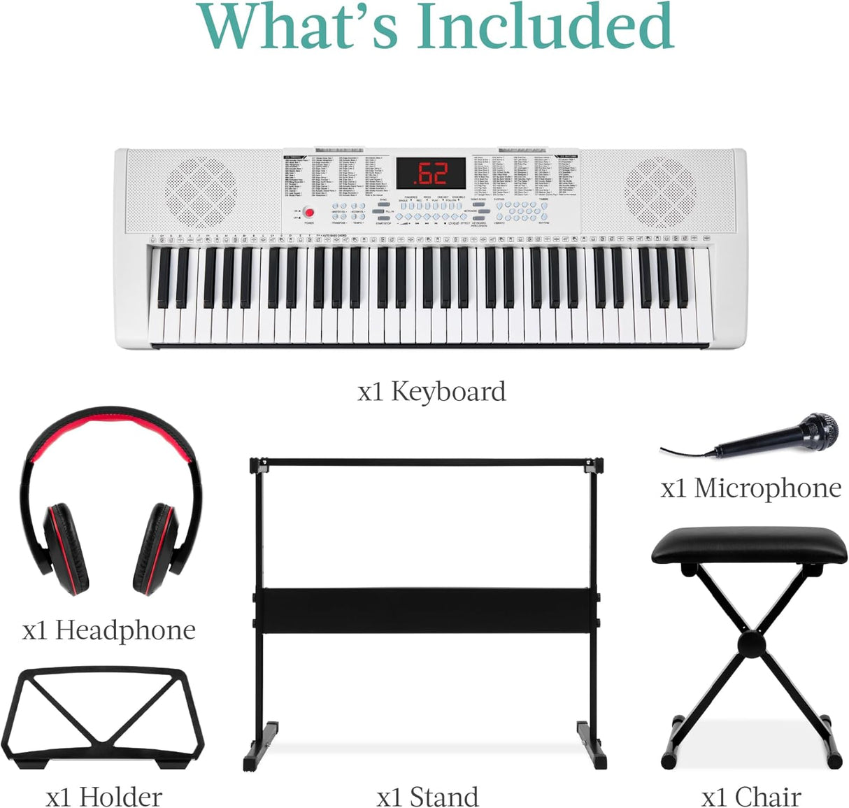 Best Choice Products - 61-Key Beginners Electronic Keyboard Piano Set w/ 3 Modes, Microphone - White
