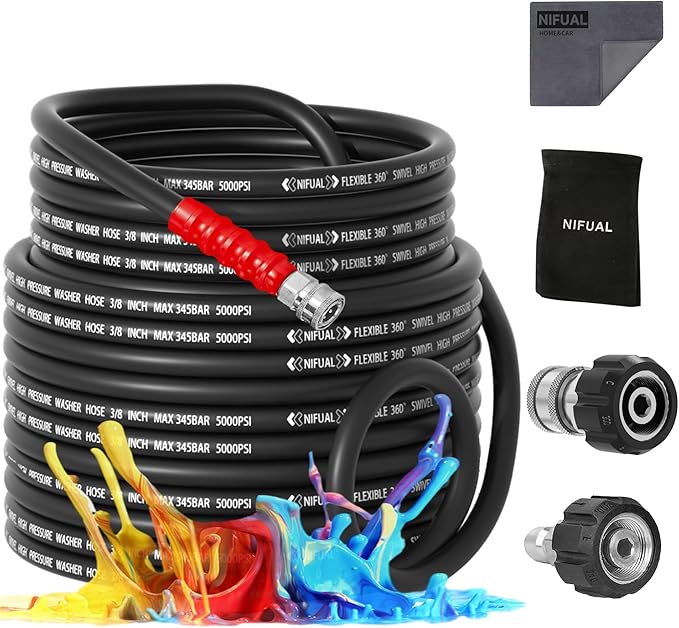 Pressure Washer Hose 150 FT with 3/8'' Quick Connect, High Tensile Wire Braided Power Washer Hose(New Open Box)