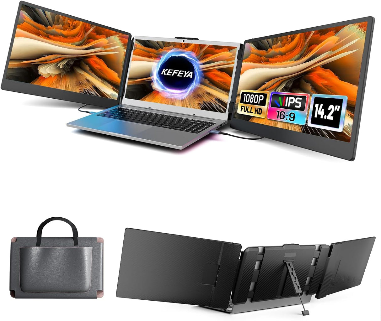 KEFEYA Laptop Screen Extender, 14.2" Portable Triple Monitor for Laptop with Full HD IPS Display