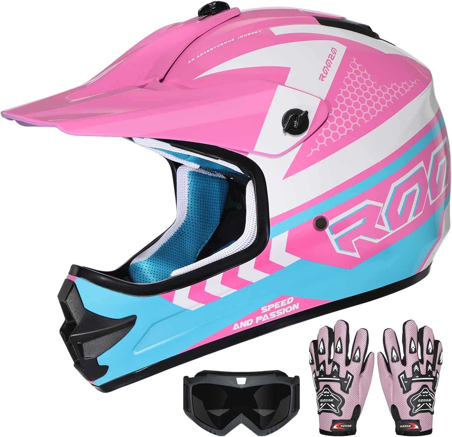 Youth Dirt Bike Helmet DOT Certified - Full Face Motorcycle Helmet for Off-Road, ATV, Street Riding, Includes Adjustable Goggles & Protective Gloves Size: S