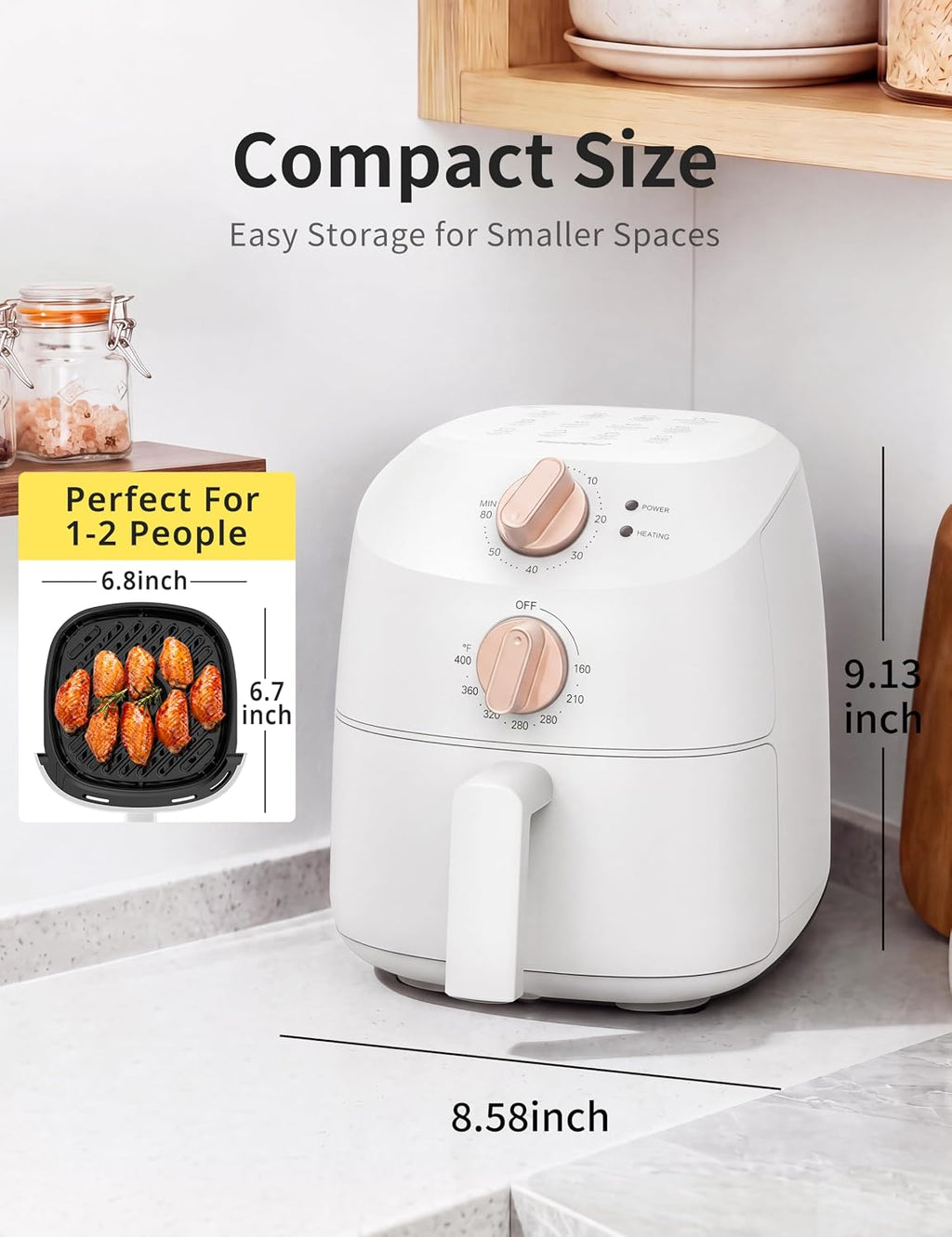 COMFEE' Compact 2.1-Quart Mini Air Fryer for Small Kitchens, White