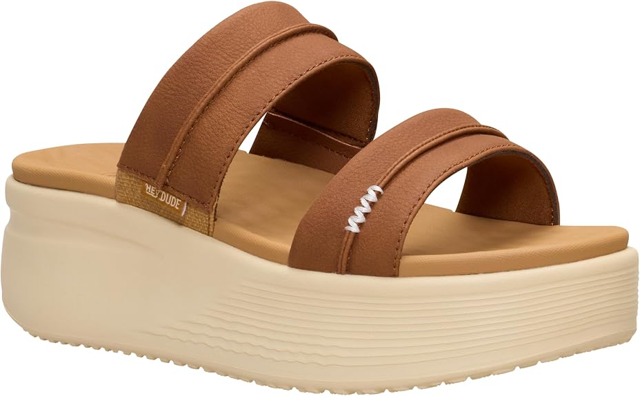 HEYDUDE Women's Austin Slide Classic - Platform Sandal in Cognac - 7