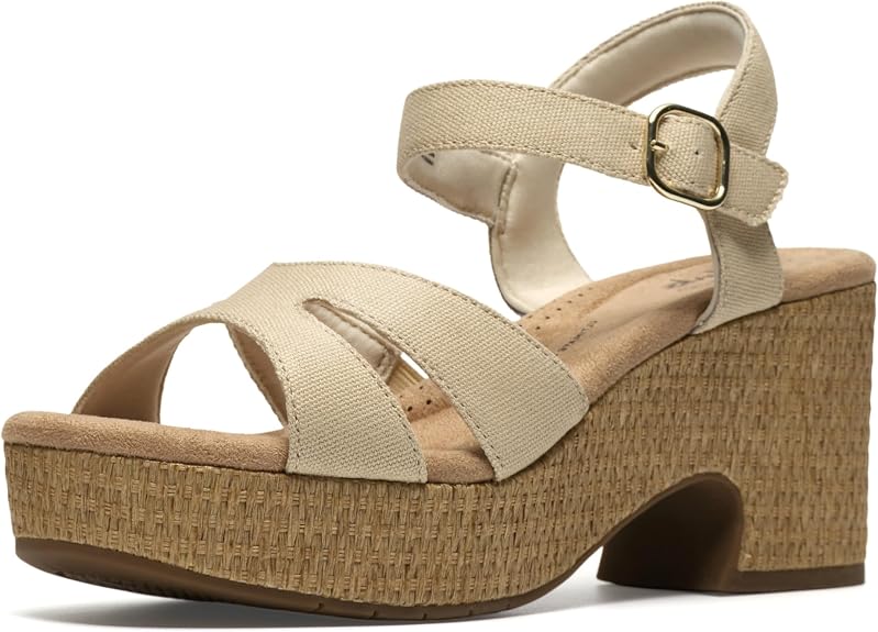 CLARKS Women's Nerisa Twist Wedge Sandal in Natural Canvas - 9W