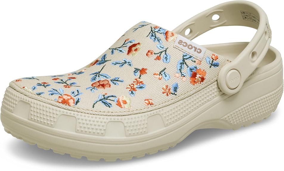 Crocs Unisex-Adult Classic Crafted Canvas Clogs for Men and Women, Floral Frappé, 6 Women/4 Men