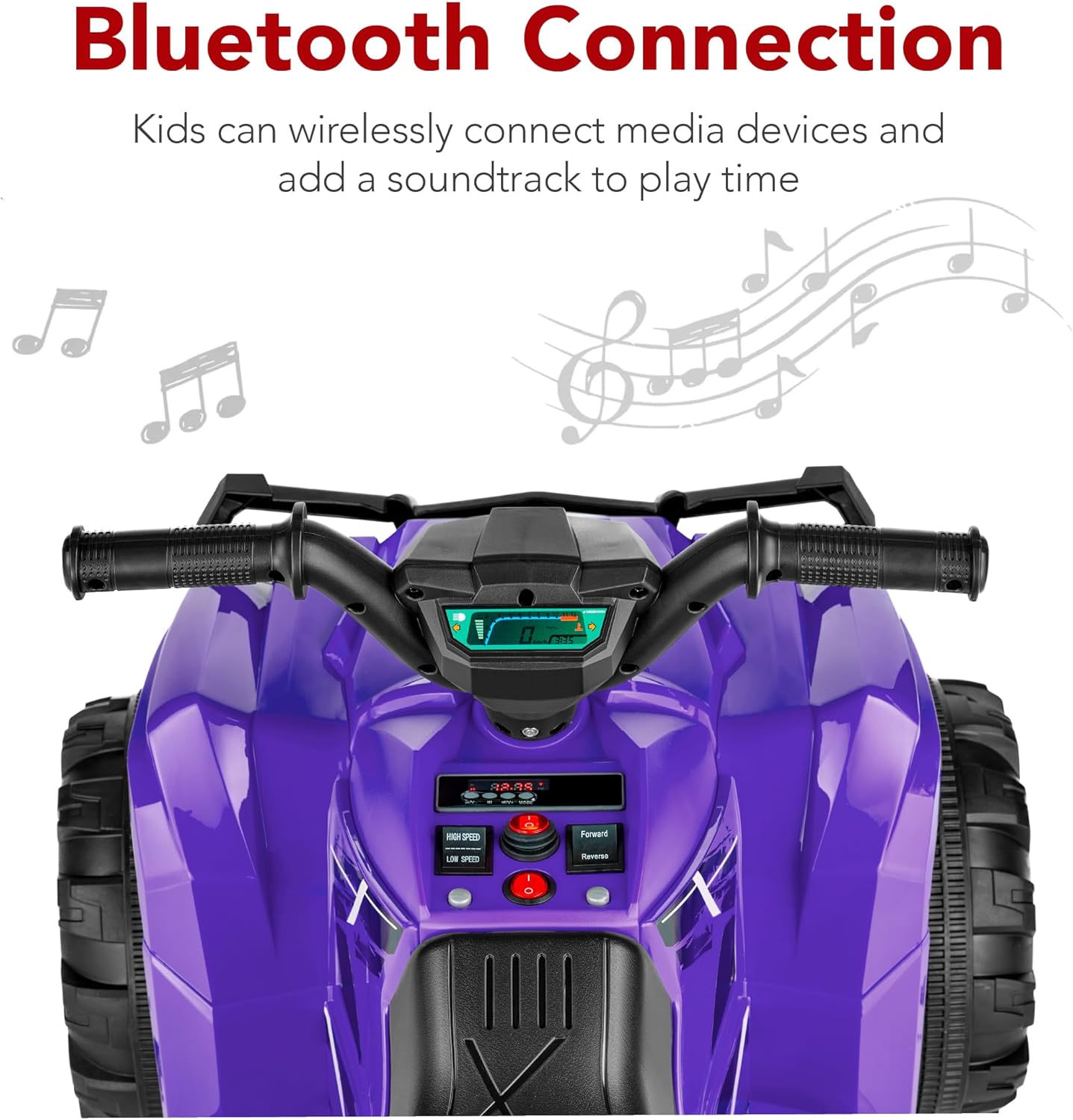 BCP 12V Kids Ride-On 4-Wheeler Quad ATV Car w/ 2.4mph Max, Bluetooth, Headlights, Purple