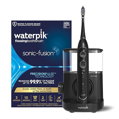 Waterpik Sonic-Fusion 2.0 Professional Flossing Toothbrush, Electric Toothbrush and Water Flosser Combo In One, Black SF-04, Packaging May Vary