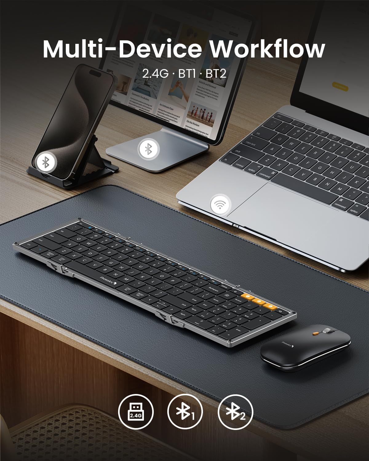 ProtoArc Foldable Keyboard and Mouse, XKM01 - Compatible with Laptop iPad Tablet - Black Gray
