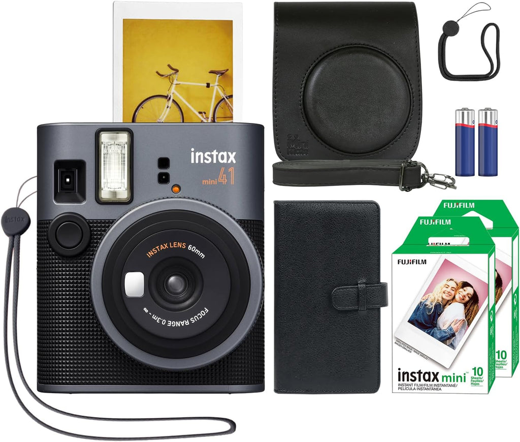Fujifilm Instax Mini 41 Instant Film Camera + 20 Instax Instant Film Prints Bundle - Black