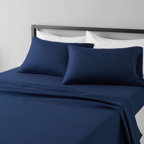 Amazon Basics Lightweight Super Soft Easy Care Breathable Microfiber 4 Piece Bed Sheets Set with 14-Inch Deep Pockets, Twin XL, Navy Blue, Solid