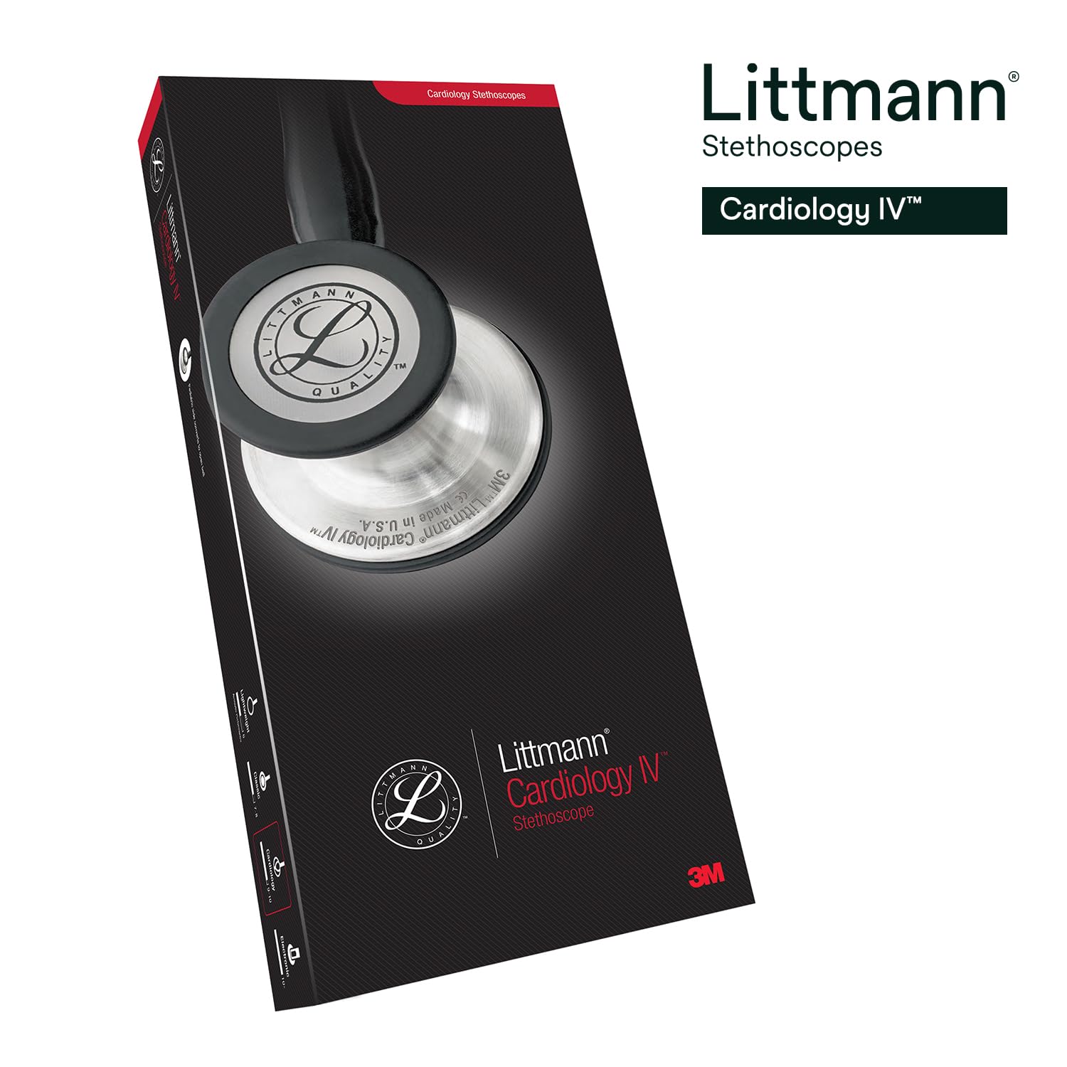 3M Littmann Cardiology IV Diagnostic Stethoscope, 6240, More Than 2X as Loud, Weighs Less, Stainless Steel High Polish Rainbow-Finish Chestpiece, 27" Black Tube, Smoke Stem, and Headset