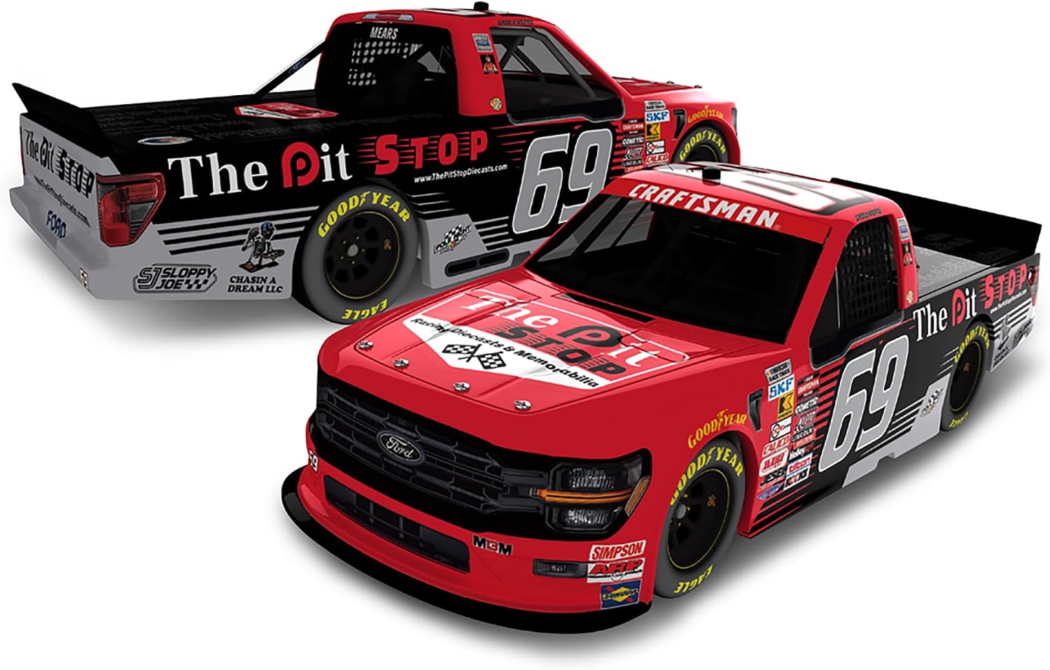 Casey Mears 2025 The Pit Stop #69 Ford – 1:24 Scale NASCAR Craftsman Truck Series ARC Diecast by Lionel Racing