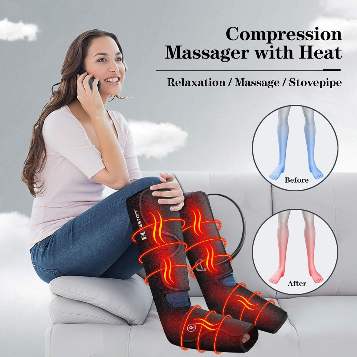 Foot and Leg Massager with Heat Foot and Leg Air Compression Massager for Muscle Fatigue Model No. FE-7207(OPEN BOX)