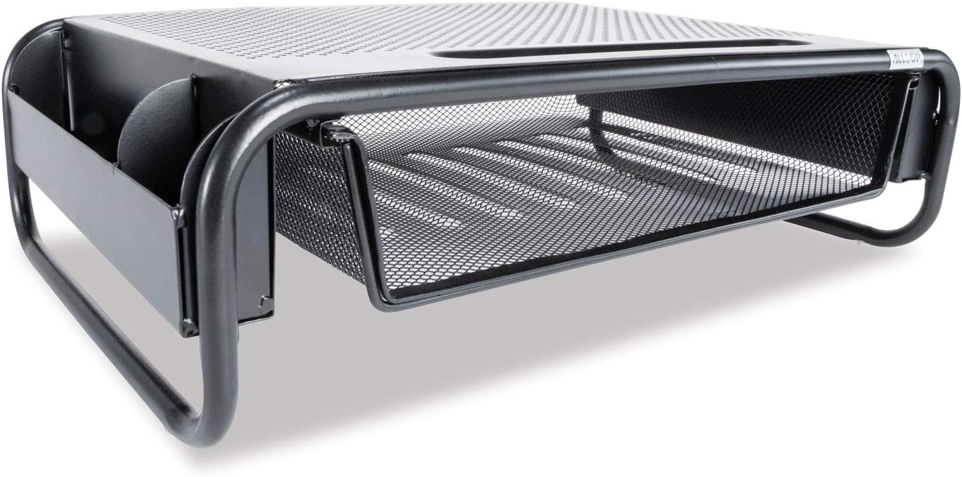 Allsop Metal Art Organizer 5 Riser Monitor Stand with Drawer and Side Caddies - Black