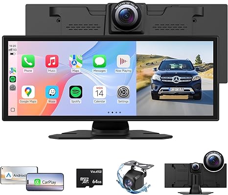 Upgrade Wireless Carplay Screen for Car with 4K Dash Cam, 11.26'' Portable A-pple CarPlay & Android Auto Car Stereo Touchscreen with Backup Camera, Mirror Link/GPS Navigation/Bluetooth/Siri/FM
