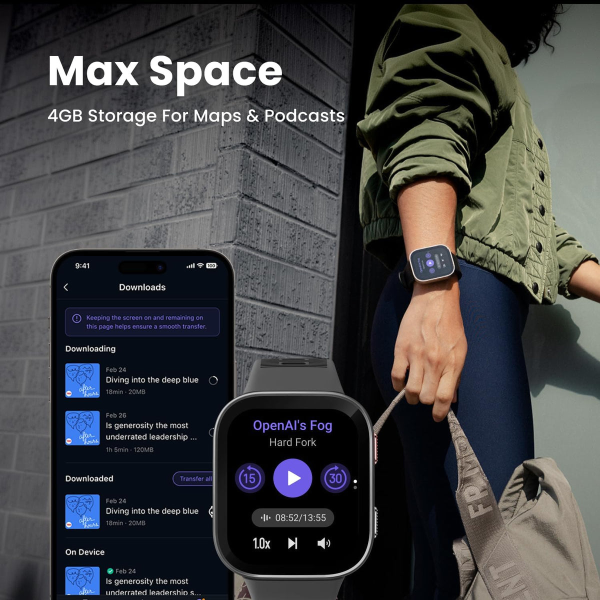 Amazfit Bip Max Smart Watch, 2.07" AMOLED Display, GPS, iOS/Android , Black