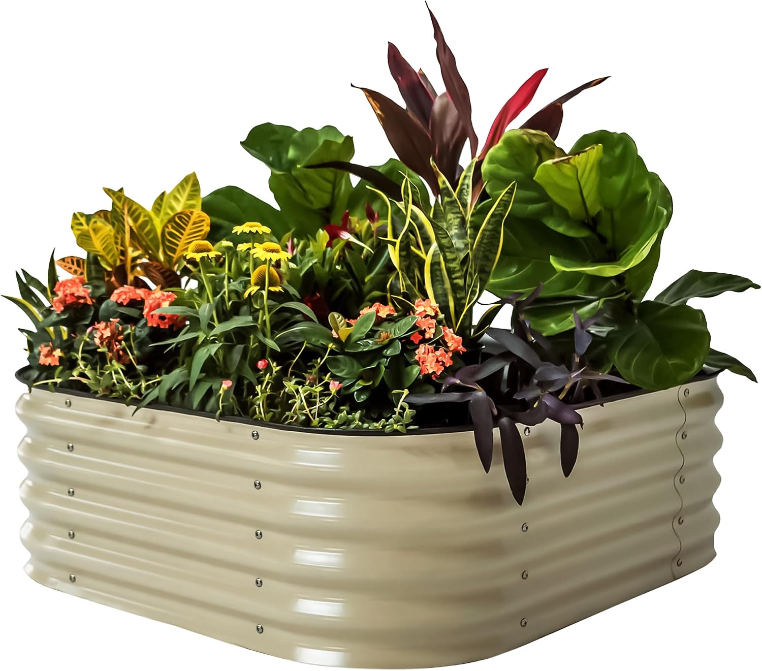 Vego garden Raised Garden Bed Kit, 14" Tall 4 in 1 Modular Metal Raised Garden Bed-Pearl Whites Kit
