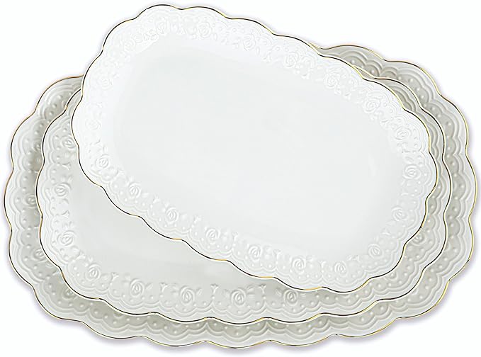 Kassel Ceramic Serving Platter Set | 14”/12”/10” Oval Serving Trays for Entertaining at Parties and Weddings | Oven Safe Large Serving Trays for Tacos, Steak, and Cake