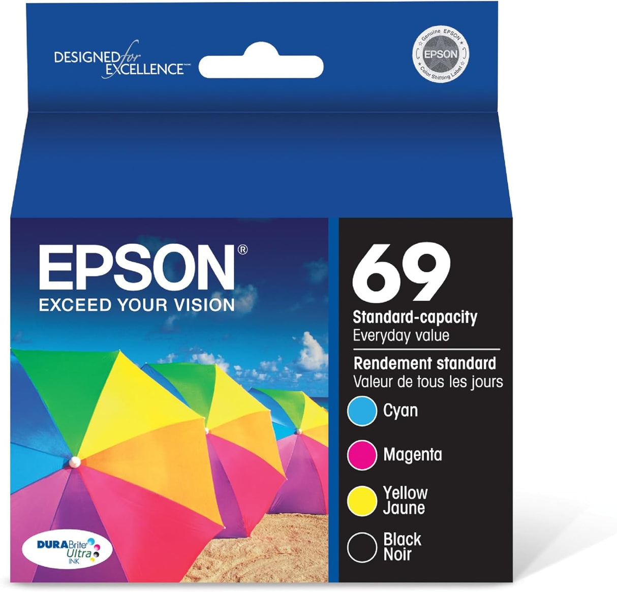 EPSON 69 DURABrite Ultra Ink Black & Color Combo Pack For CX-6000, CX-7000F, CX-7400, CX-8400, CX-9400, CX-9475, NX-400, NX-415, NX-510, NX-515, WF-1100, WF-600, WF-610 and other select models