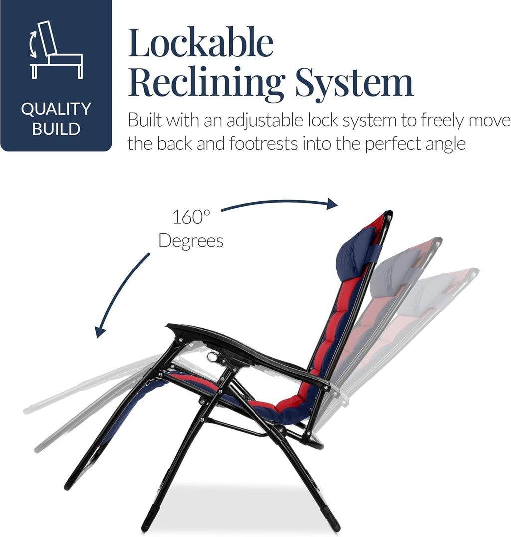 Best Choice Products - Oversized Padded Zero Gravity Chair, Folding Recliner w/ Headrest, Side Tray - Navy/Red