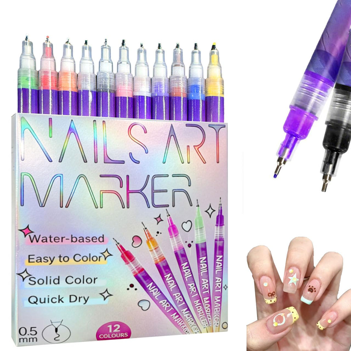 12 Colors Nail Art Marker Pens Set