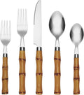 Cambridge Silverware Set, Plastic Bamboo-Shaped Handle 20-Piece Flatware Set