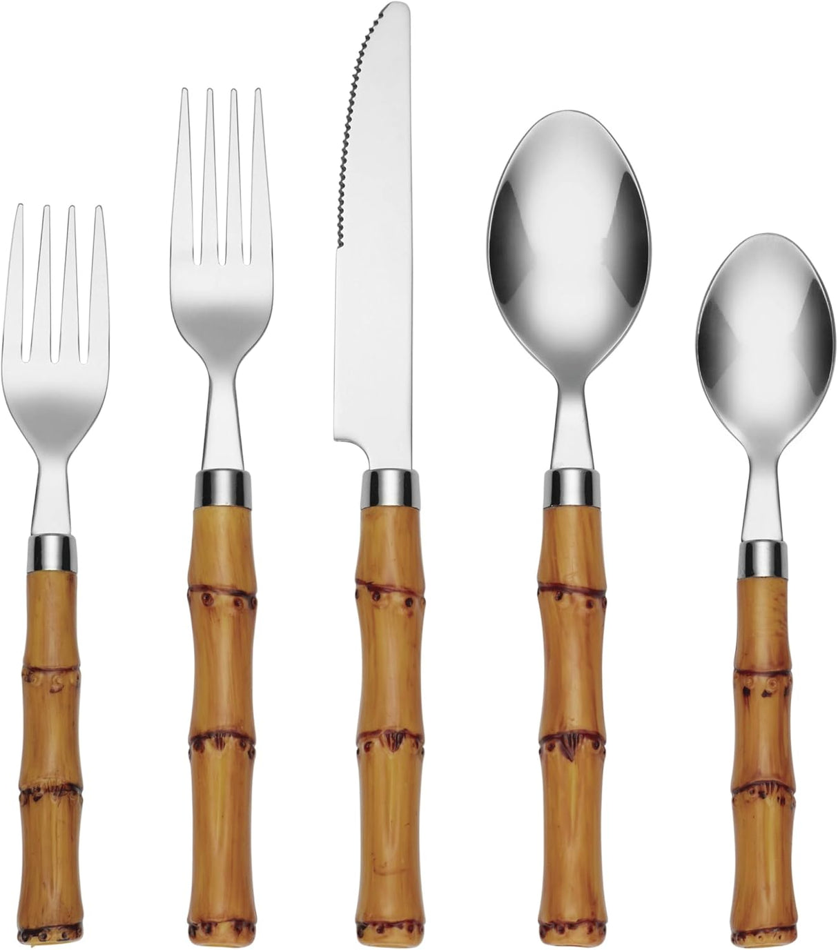 Cambridge Silverware Set, Plastic Bamboo-Shaped Handle 20-Piece Flatware Set