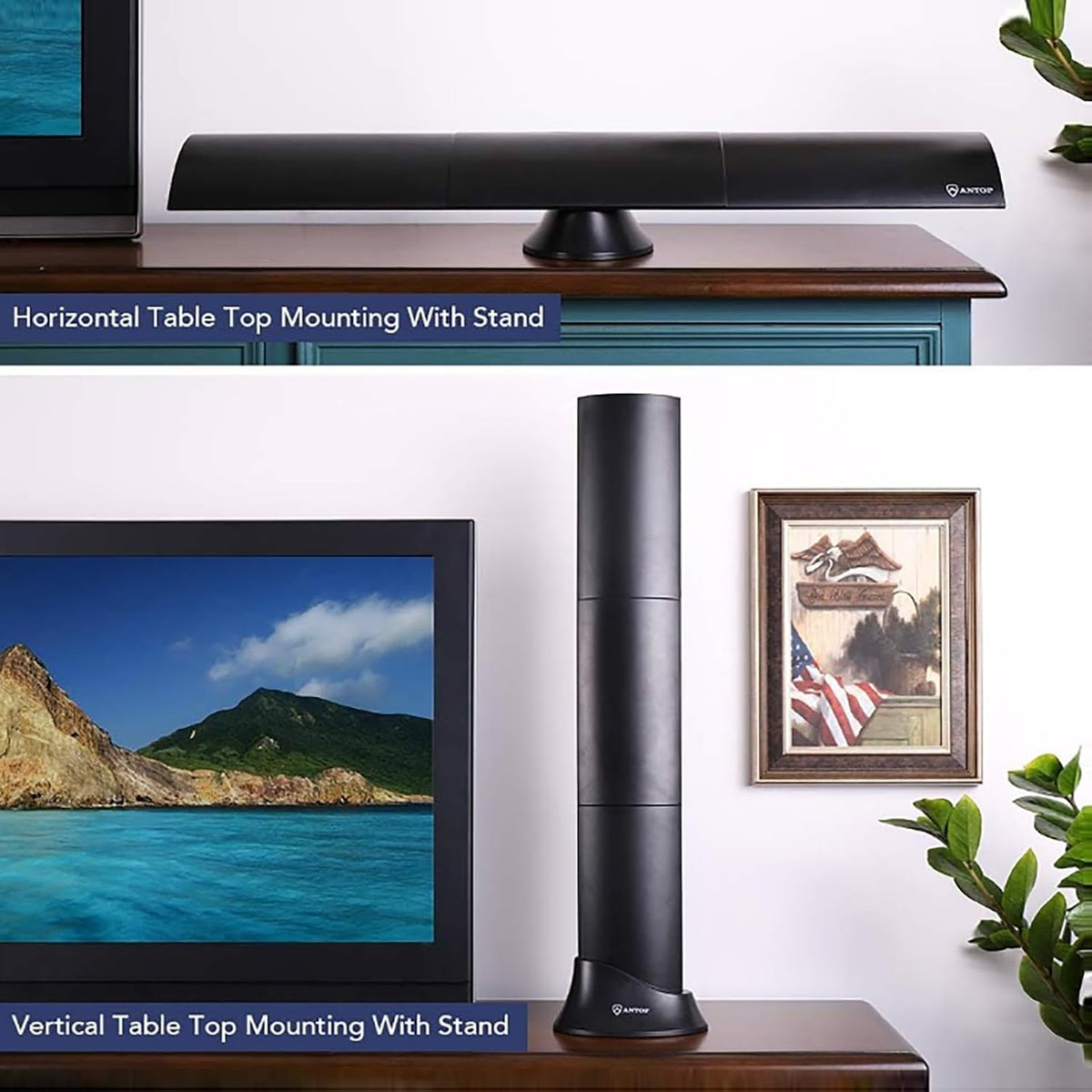 ANTOP AT-500SBS Black HD Smart BAR Amplified Indoor HDTV＆FM Antenna with 80-Mile Range