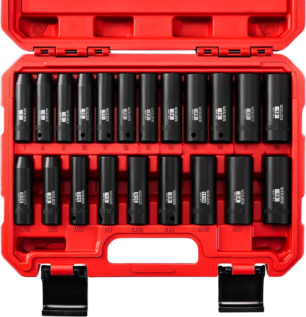 WIILDIS 21 Pieces 3/8" Drive Deep Impact Socket Set