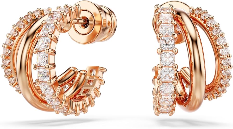 Swarovski Hyperbola Hoop Earrings, Mixed Cuts, Mini, Clear, Rose Gold-Tone Finished
