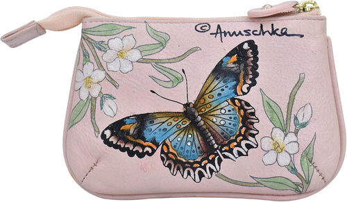 Anuschka Women’s Leather Coin Purse – Hand-Painted Genuine Leather Coin Purse with Secure Closure - 1107, Butterfly Melody