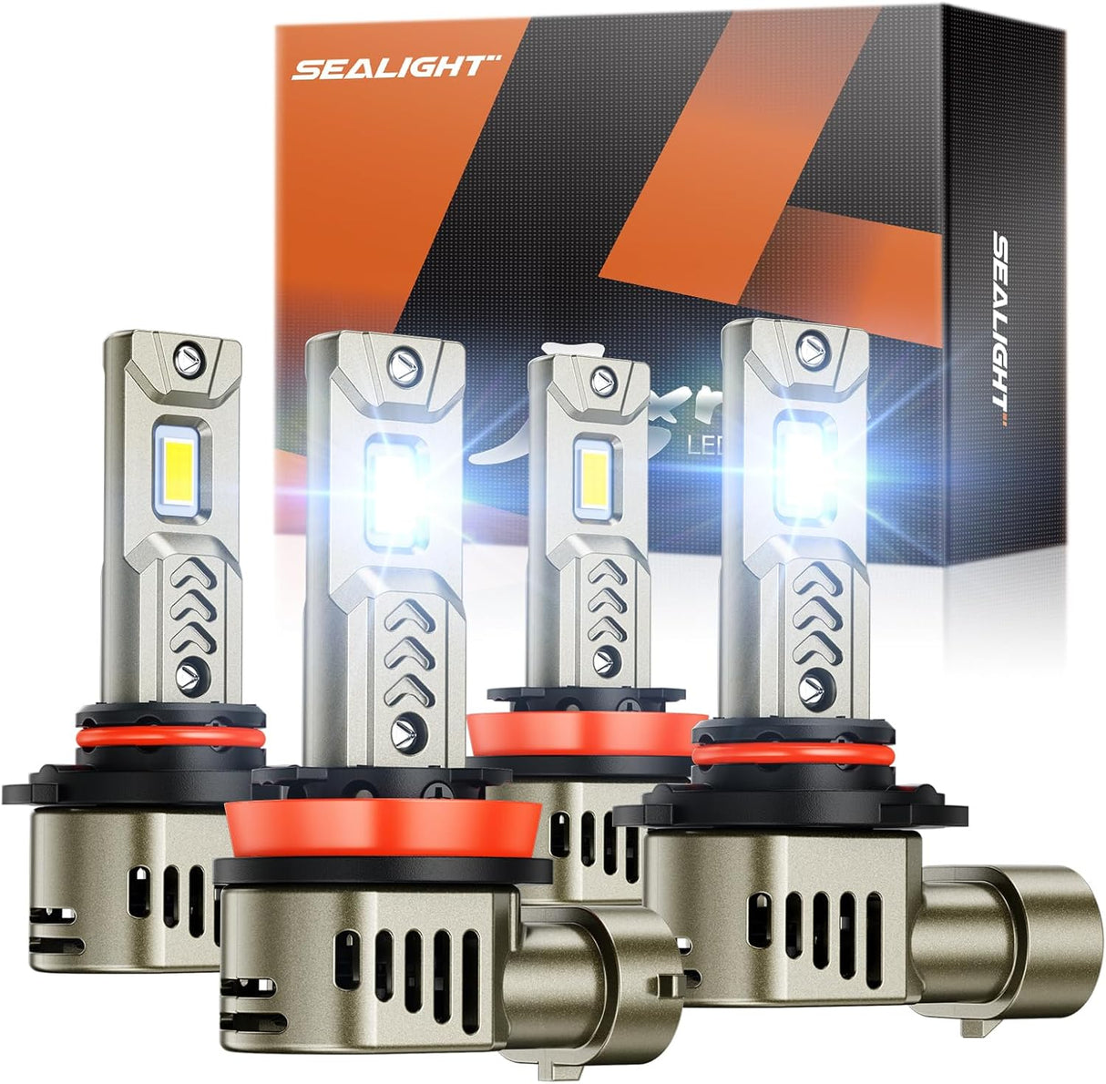 SEALIGHT L2S 9005+H11 LED Headlight Bulbs, 68000LM Super Brighter HB3+H9 LED Lights, 6000- 6500K Cool White Light, Non-Polarity, 50,000+ Hour Lifespan, Pack of 4